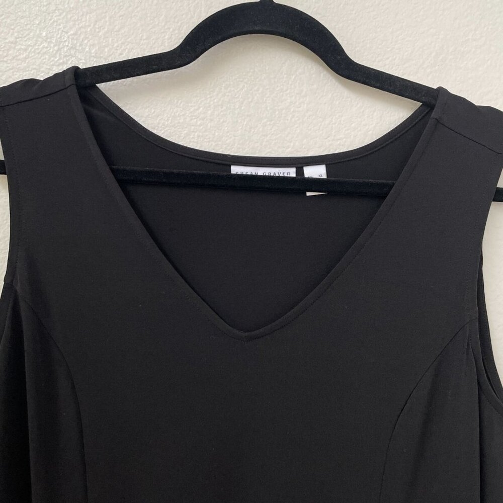 Susan Graver Womens XL Black Sleeveless V Neck Maxi Dress Button Accent Stretch - Picture 2 of 7